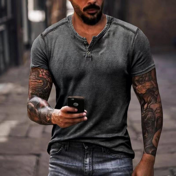 Maxwell - Casual solid color henley t-shirt