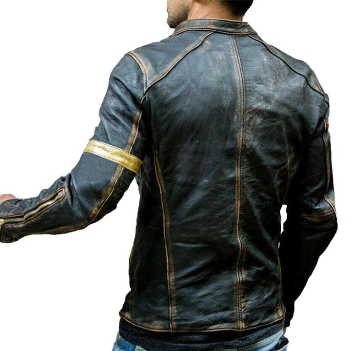 Fletcher - Men's Retro Stand-Up Collar Zip Leather Jacket