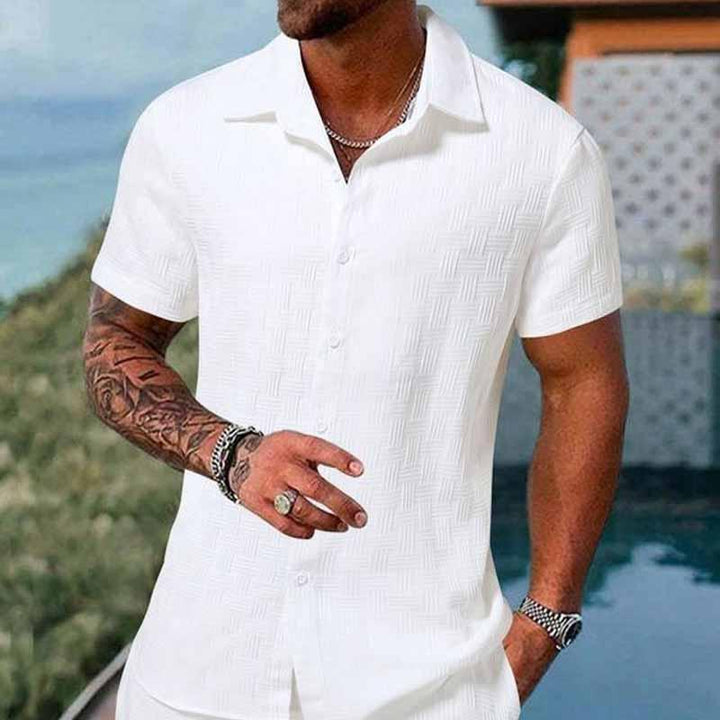 Declan - Textured Solid Color Short Sleeve Shirt