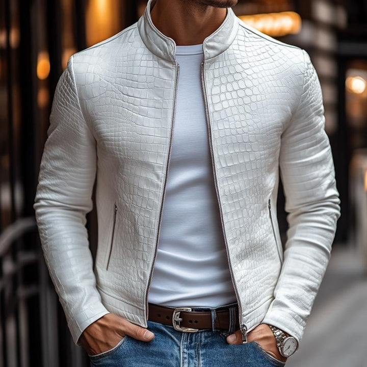 Gregor - Slim-fit Crocodile Print Leather Jacket
