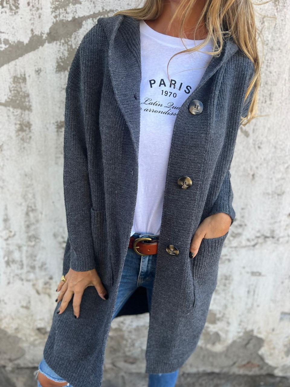 Women’s Long Buttoned Cardigan | Hooded