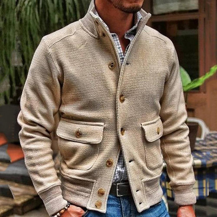 Kyrie - Men's Solid Color Cardigan with Stand Collar