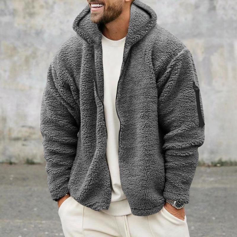 Emiliano - Men's Plain Double Fleece Oversized Hooded Jacket