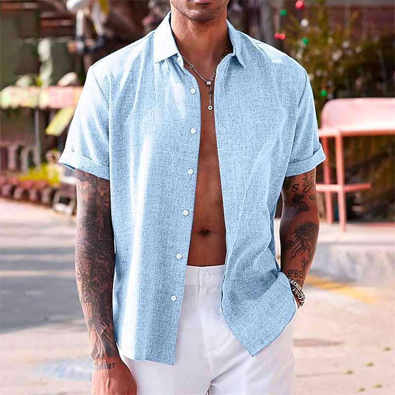 Felix - Men's Solid Color Lapel Short Sleeve Cotton Linen Shirt