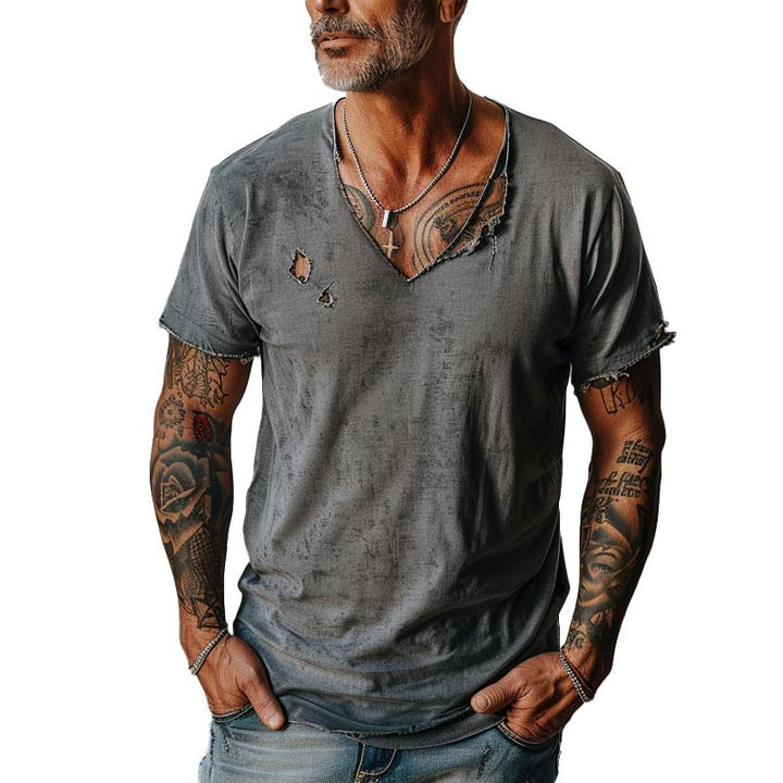 Everett - Distressed v-neck short-sleeve t-shirt