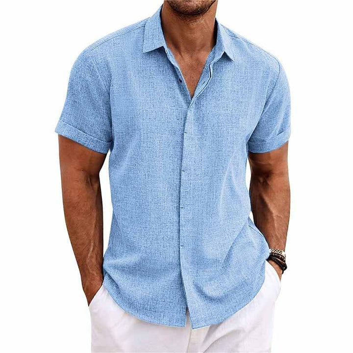 Felix - Men's Solid Color Lapel Short Sleeve Cotton Linen Shirt