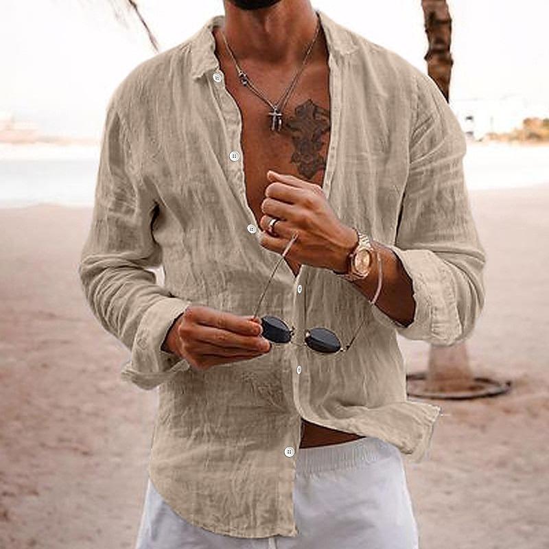 Jace - Men's Casual Solid Color Lapel Long-Sleeved Cotton Linen Shirt