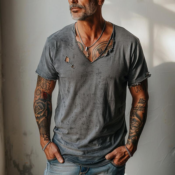 Everett - Distressed v-neck short-sleeve t-shirt