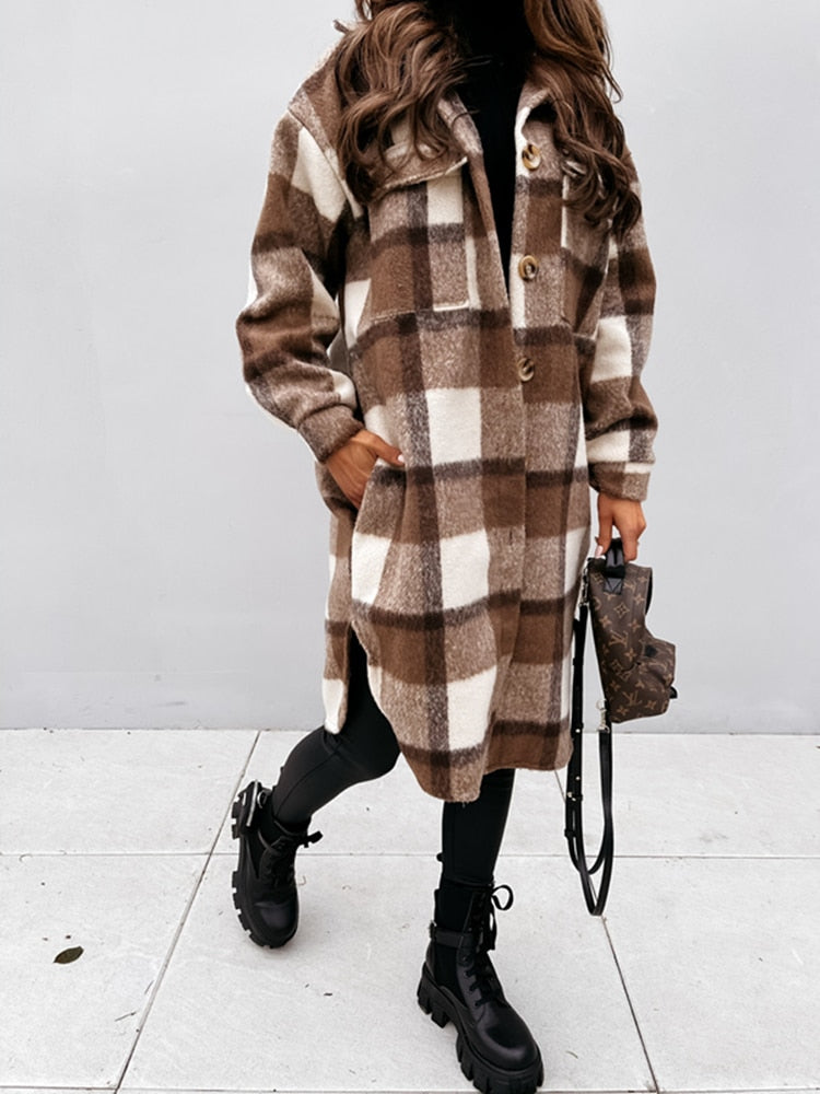 Women’s Checked Shirt Coat | Long