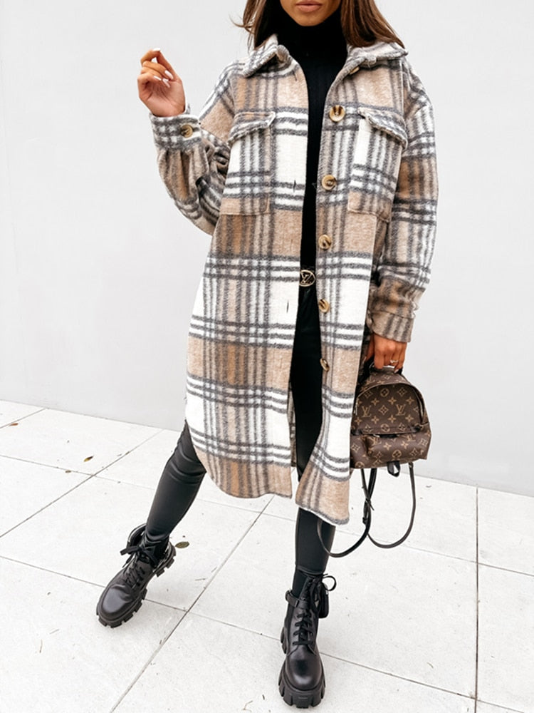 Women’s Checked Shirt Coat | Long