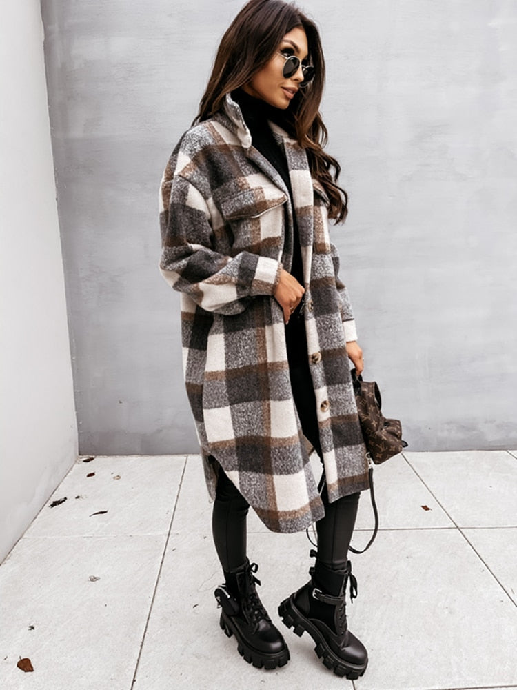 Women’s Checked Shirt Coat | Long