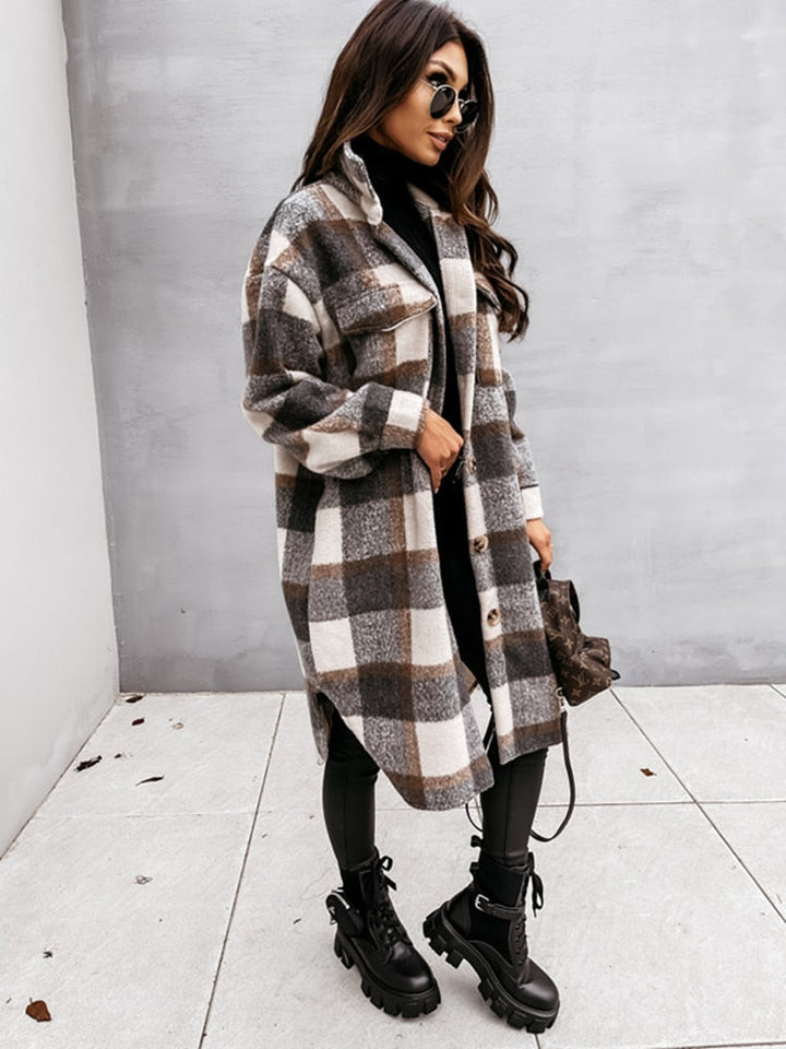 Women’s Checked Shirt Coat | Long