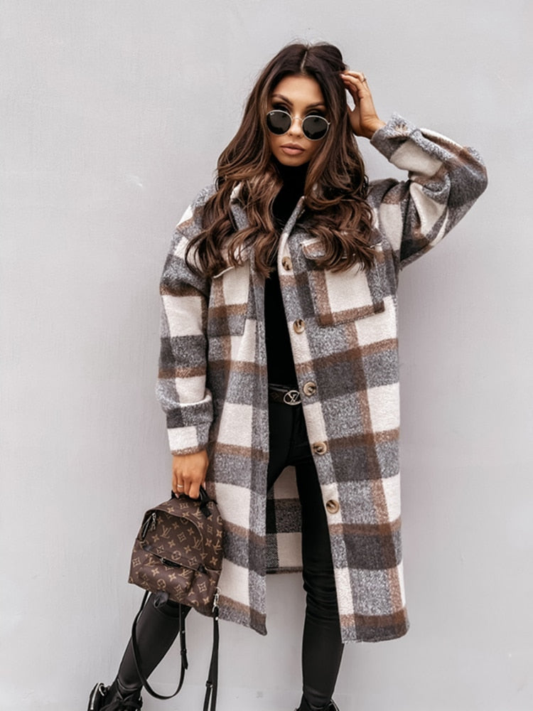 Women’s Checked Shirt Coat | Long