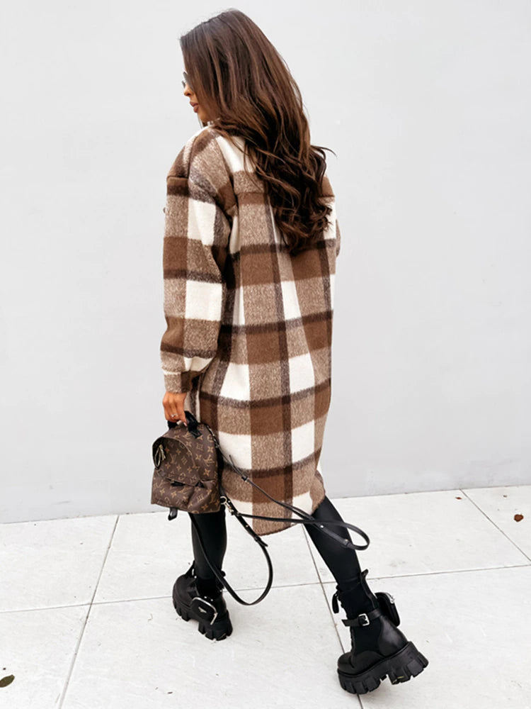 Women’s Checked Shirt Coat | Long