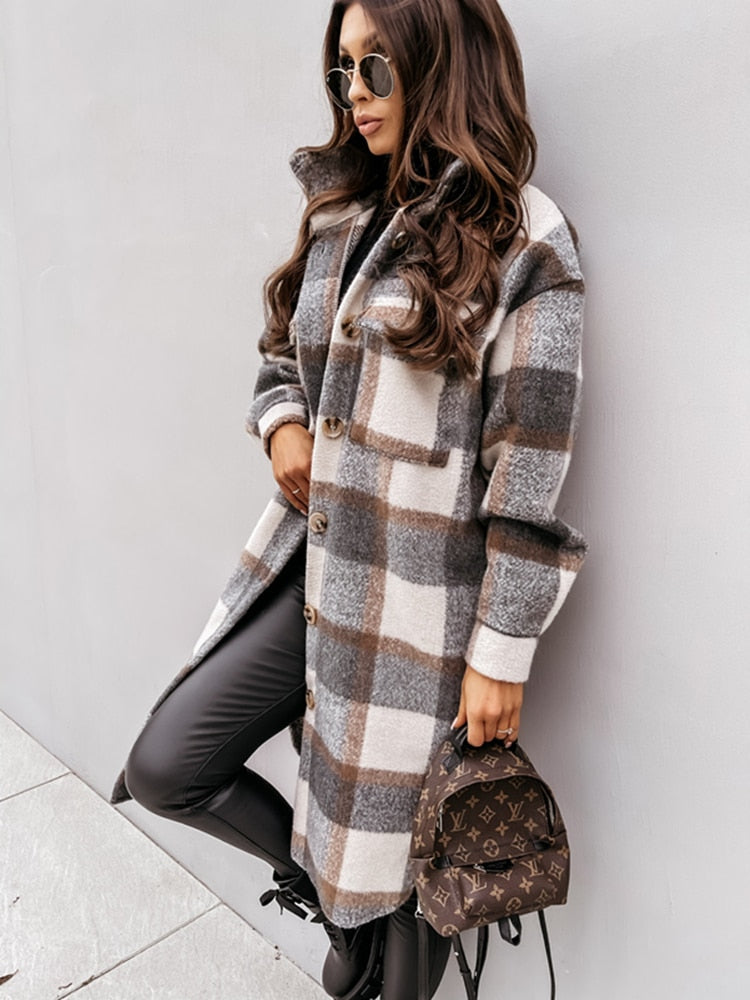 Women’s Checked Shirt Coat | Long