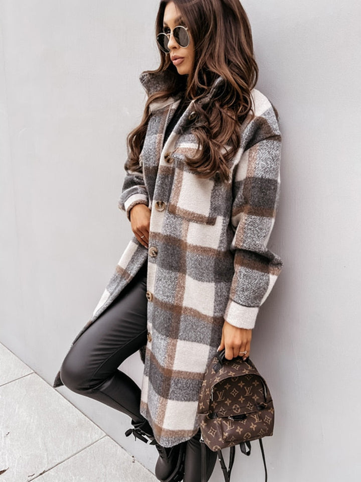 Women’s Checked Shirt Coat | Long