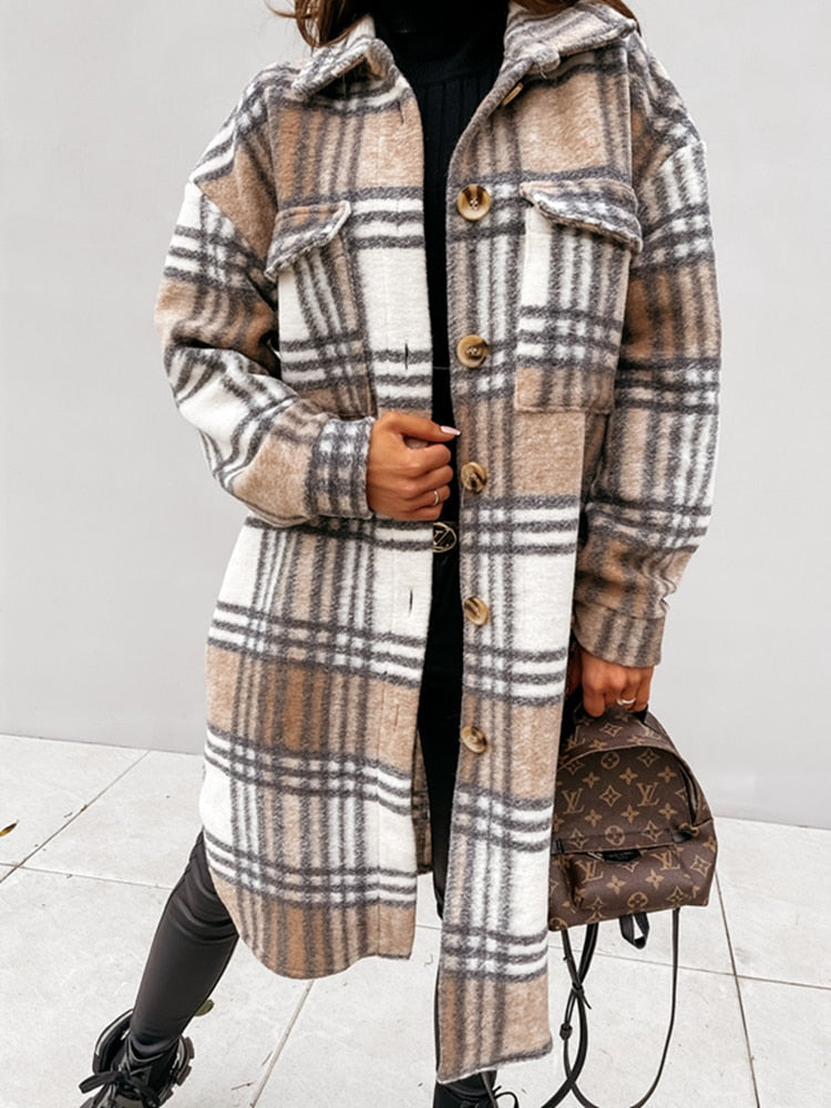 Women’s Checked Shirt Coat | Long