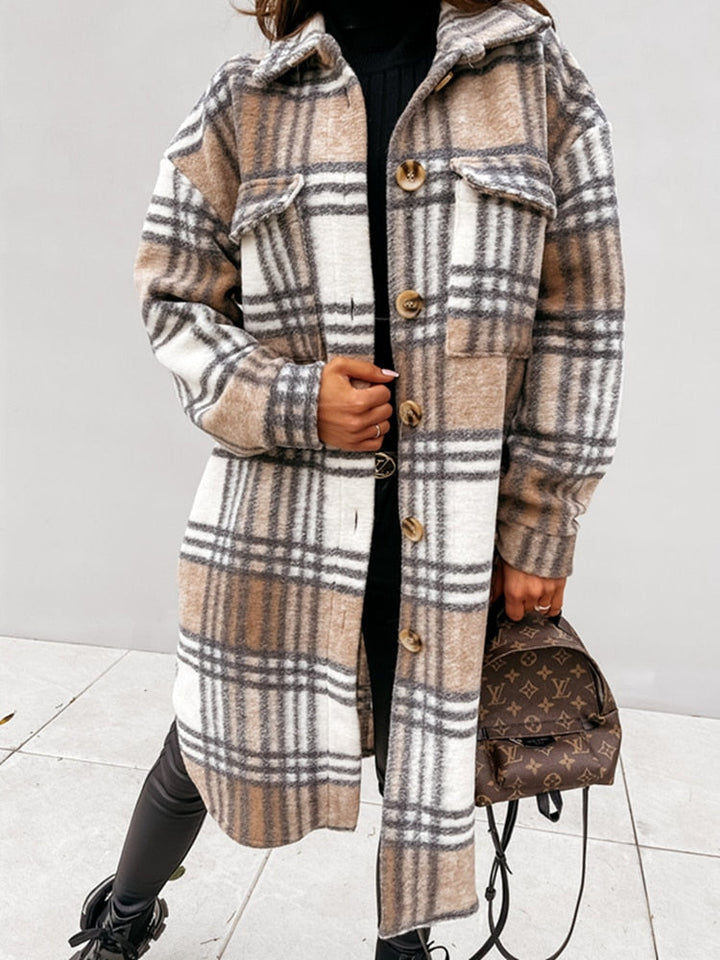 Women’s Checked Shirt Coat | Long