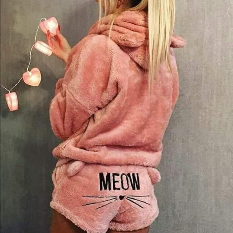Women’s Pajama Set | Cat Print Hoodie & Shorts