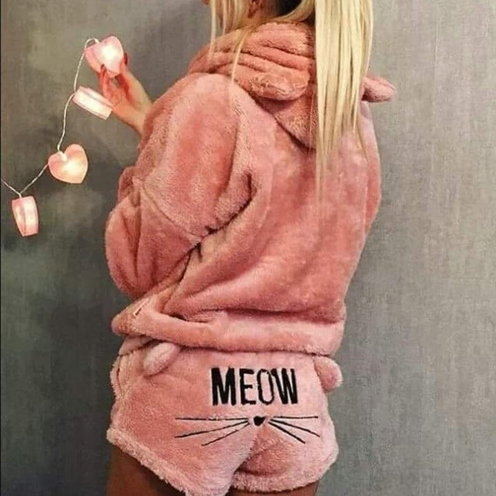 Women’s Pajama Set | Cat Print Hoodie & Shorts