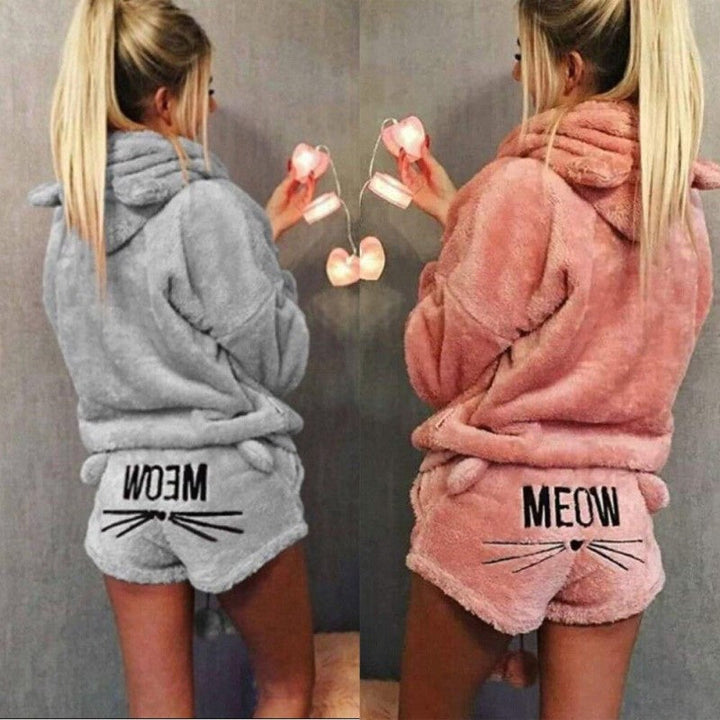 Women’s Pajama Set | Cat Print Hoodie & Shorts