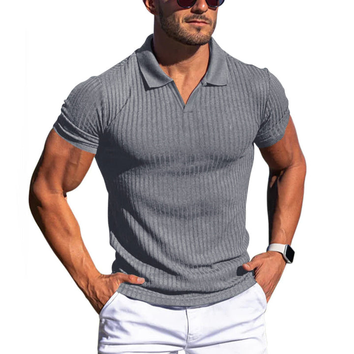 Lukas - Men's Short Sleeve Polo Shirt with Solid Stripes and Lapel