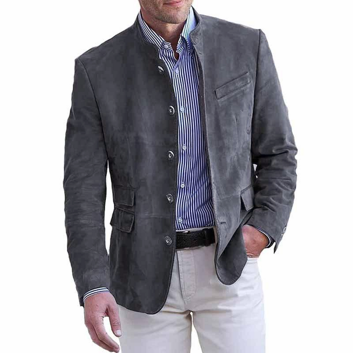 Andrei - Retro stand collar single breasted slim fit blazer with multiple pockets