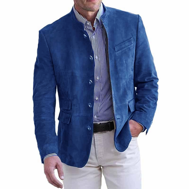 Andrei - Retro stand collar single breasted slim fit blazer with multiple pockets