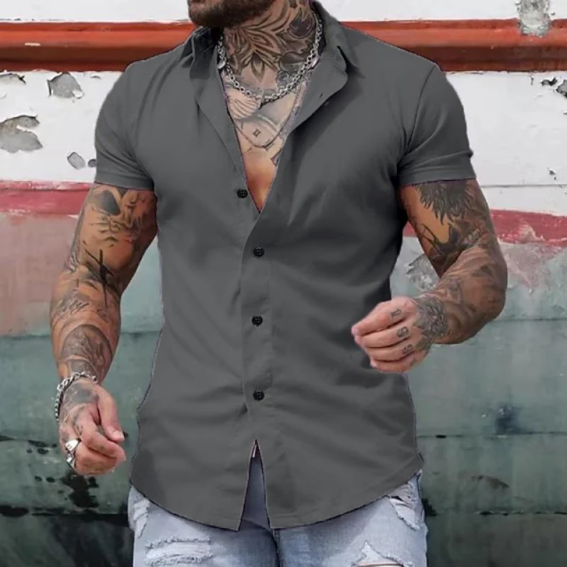 Theodore - Solid lapel short sleeve shirt