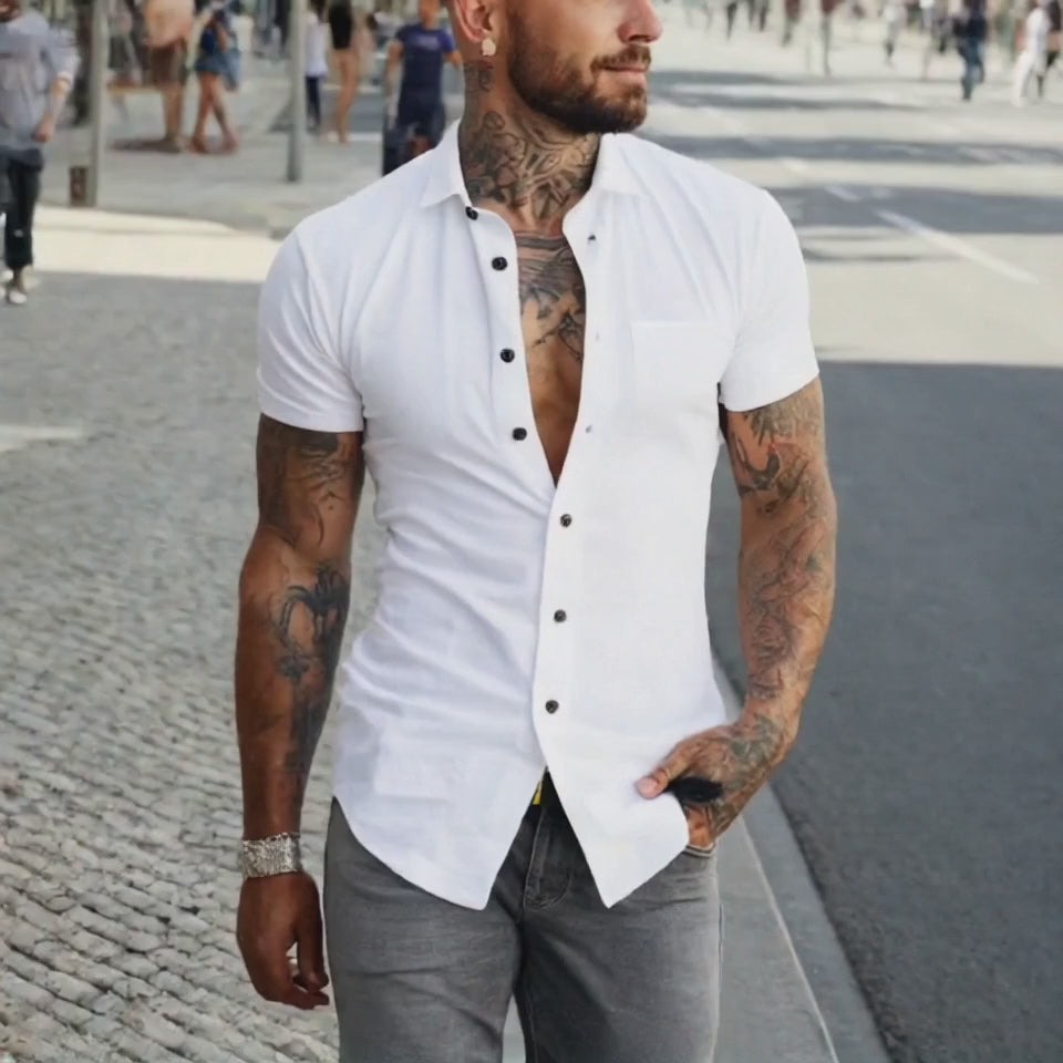 Michael - Men's Solid Lapel Fitness Shirt