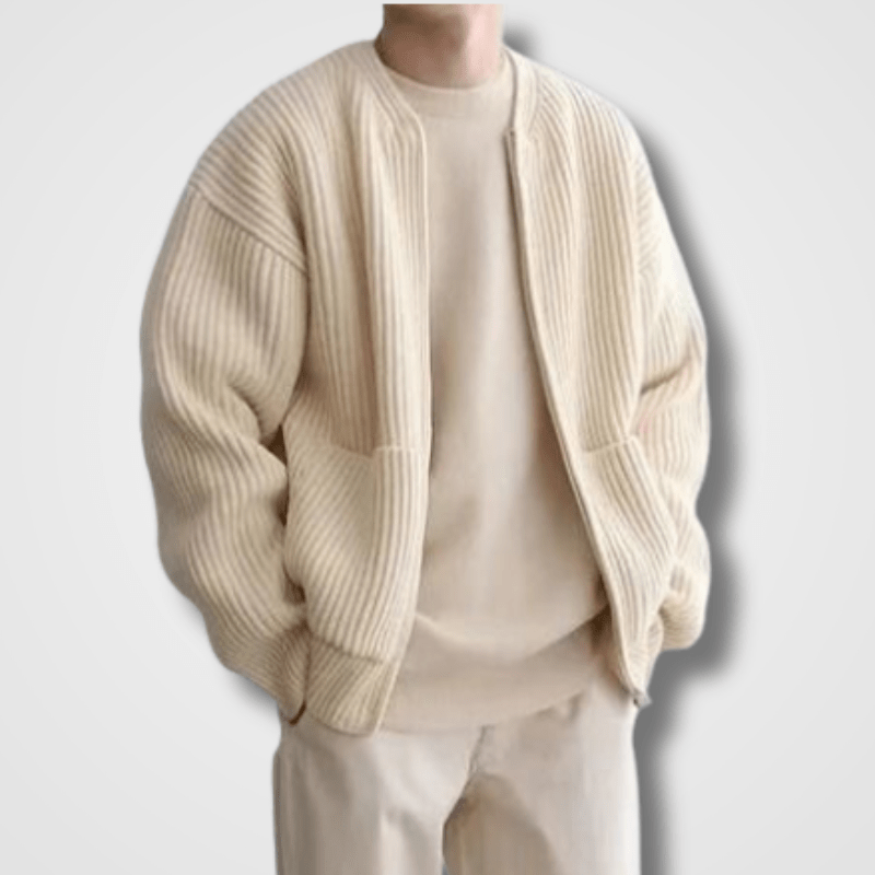 Men’s Zip-Up Ribbed Cardigan | Long Sleeve