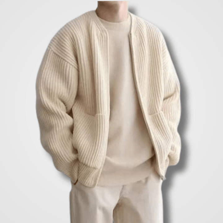 Men’s Zip-Up Ribbed Cardigan | Long Sleeve