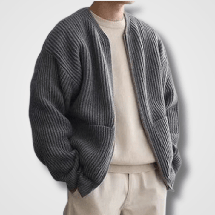 Men’s Zip-Up Ribbed Cardigan | Long Sleeve