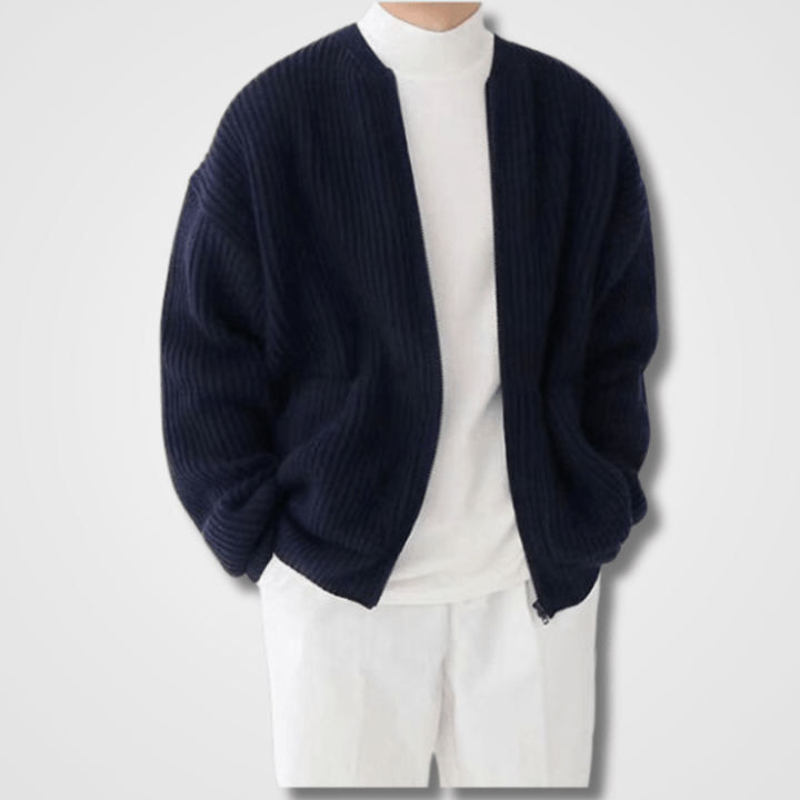 Men’s Zip-Up Ribbed Cardigan | Long Sleeve