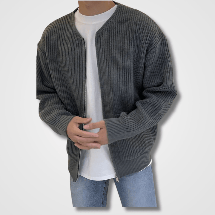 Men’s Zip-Up Ribbed Cardigan | Long Sleeve