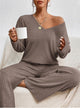 Women’s Ribbed Lounge Set | V-Neck & Wide Leg