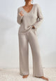 Women’s Ribbed Lounge Set | V-Neck & Wide Leg