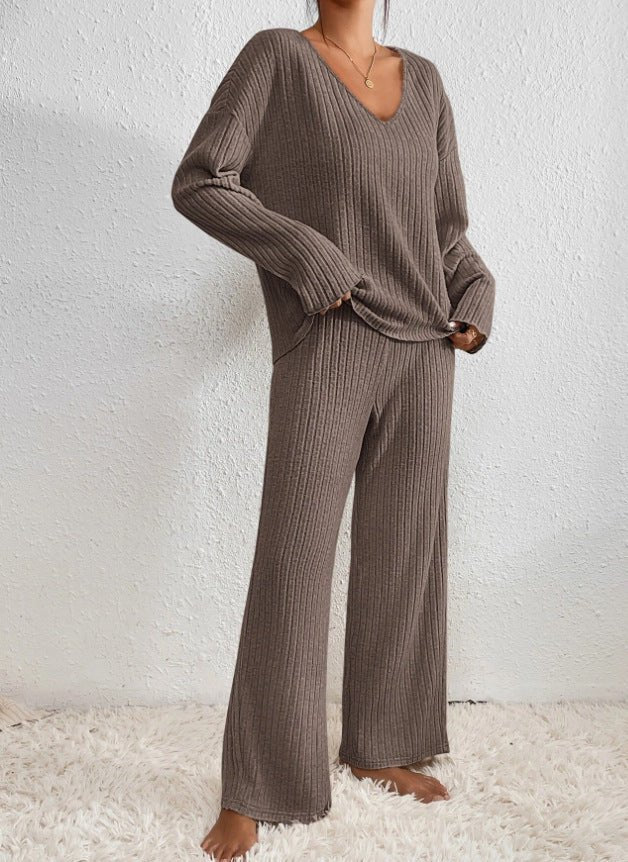 Women’s Ribbed Lounge Set | V-Neck & Wide Leg