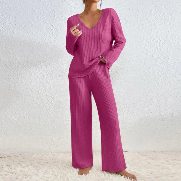 Women’s Ribbed Lounge Set | V-Neck & Wide Leg