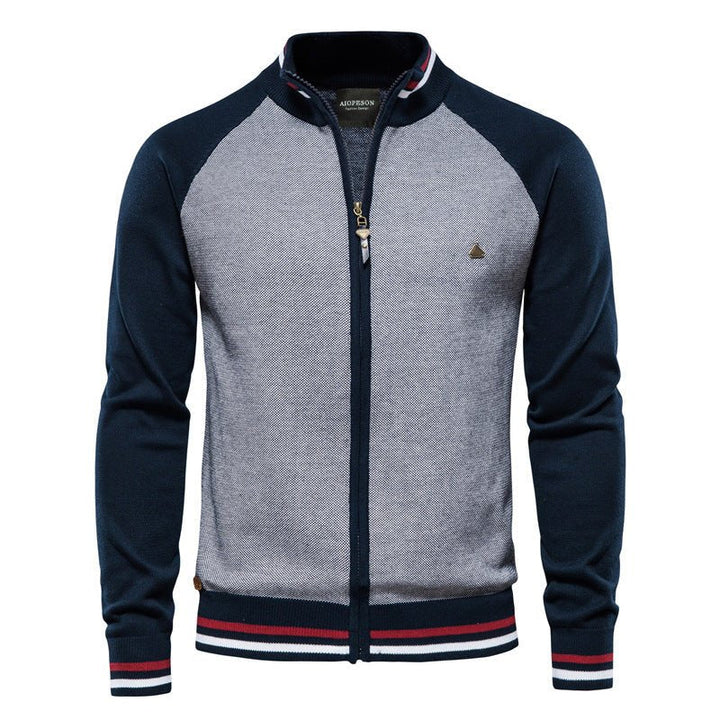 Men’s Zip-Up Knitted Jacket | Colourblock