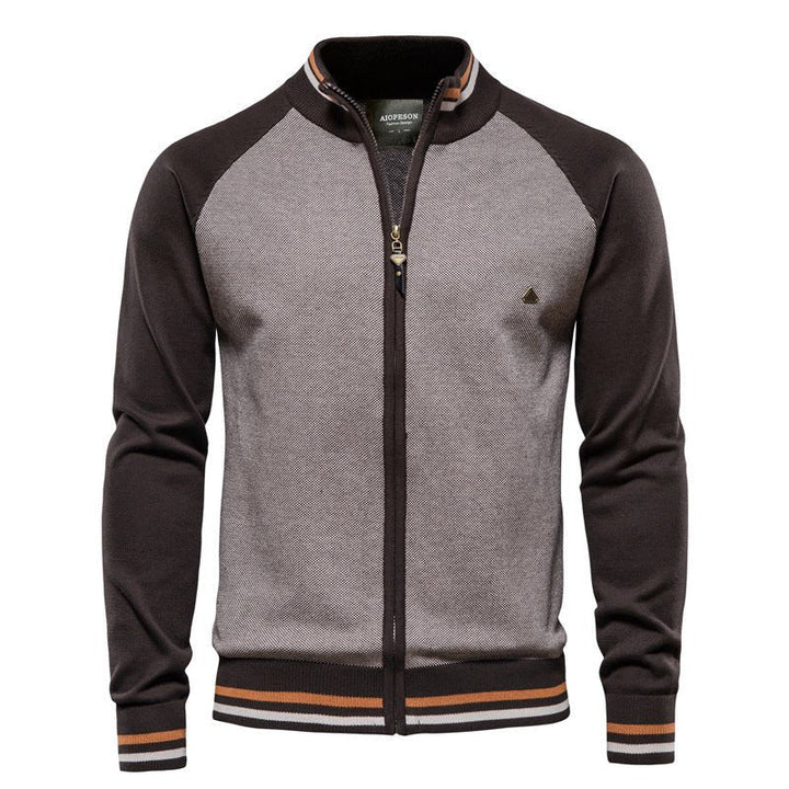 Men’s Zip-Up Knitted Jacket | Colourblock