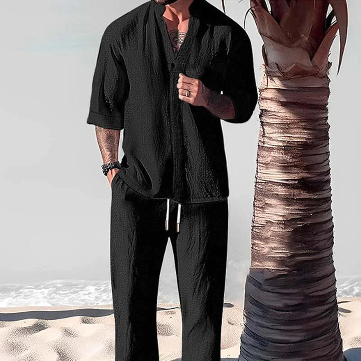 Jagger - Men's Relaxed Fit Solid Half Sleeve Shirt and Pants Set