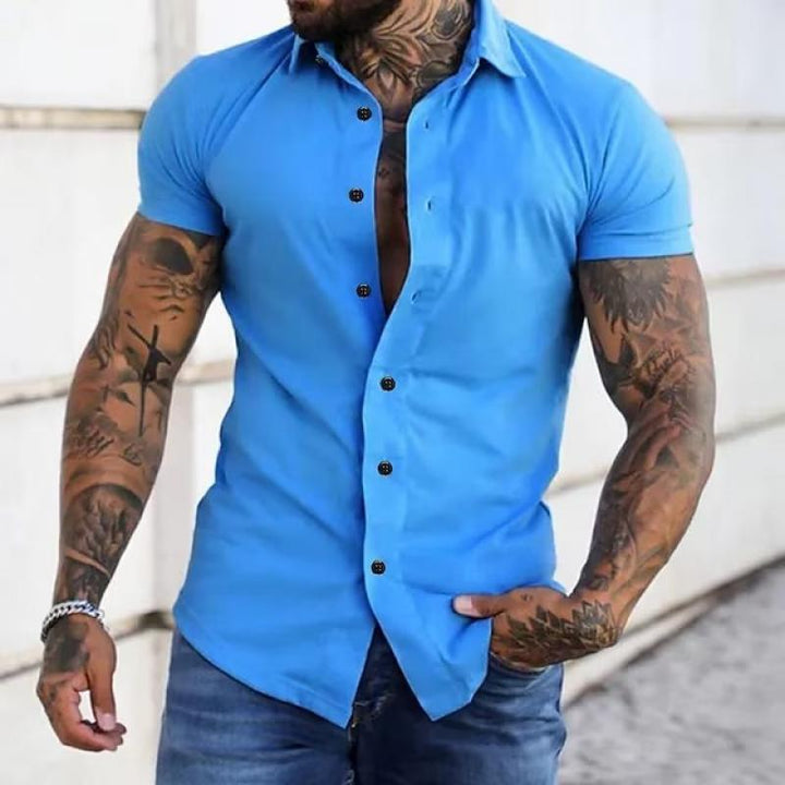 Theodore - Solid lapel short sleeve shirt