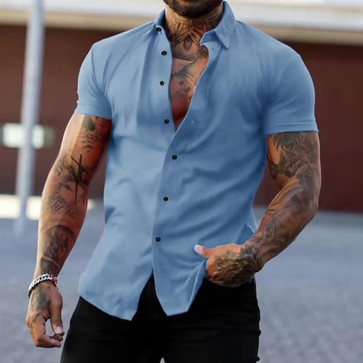 Theodore - Solid lapel short sleeve shirt