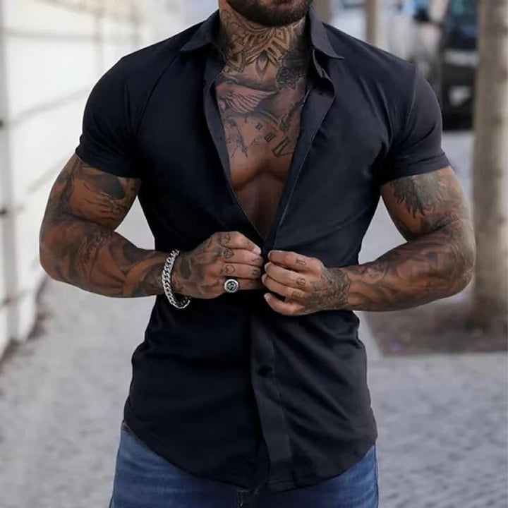 Theodore - Solid lapel short sleeve shirt
