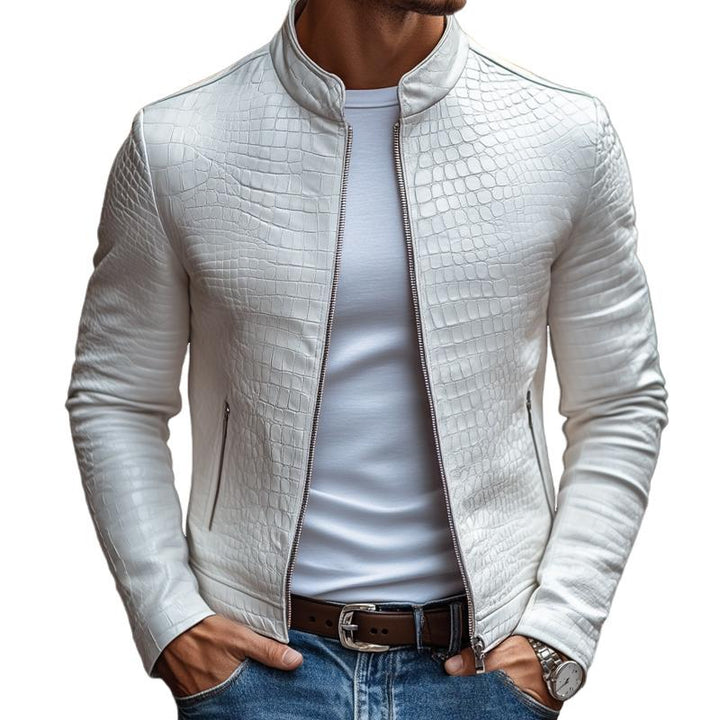 Gregor - Slim-fit Crocodile Print Leather Jacket
