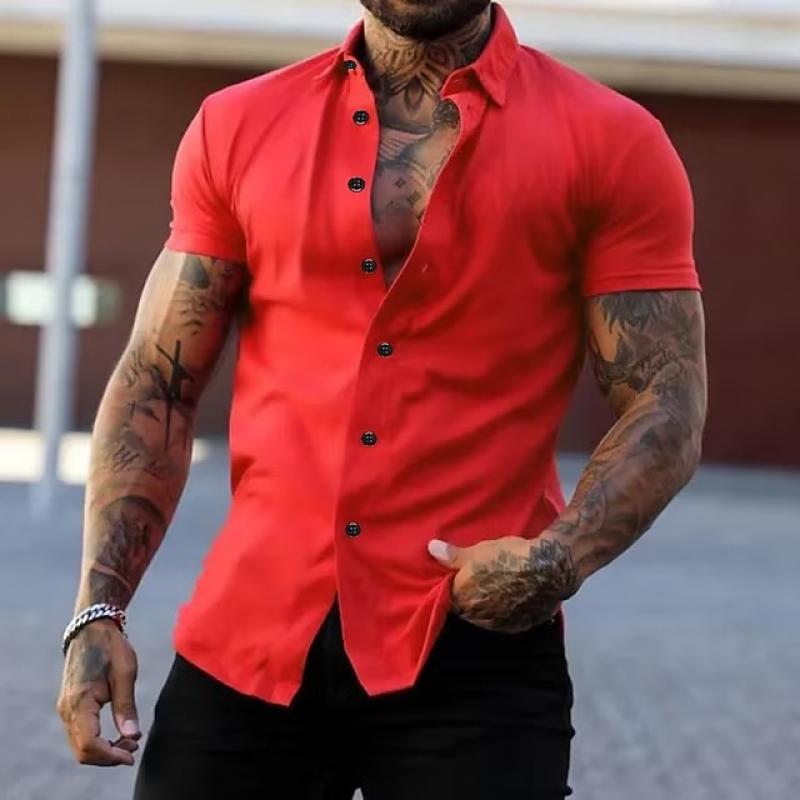 Theodore - Solid lapel short sleeve shirt