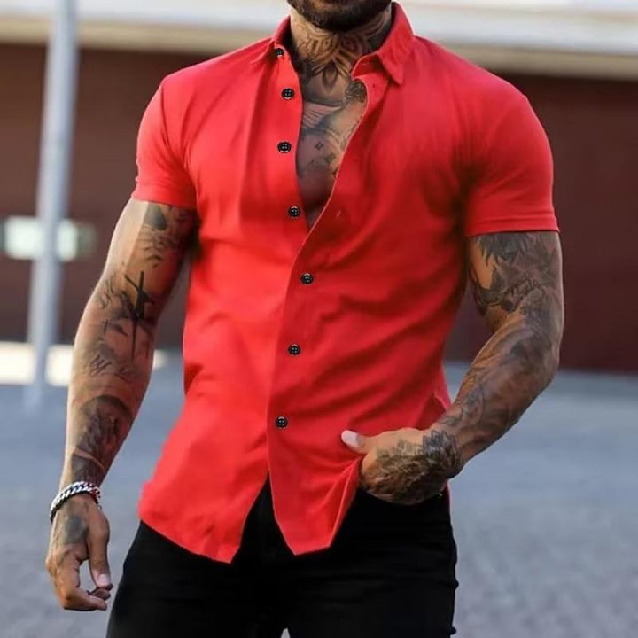 Theodore - Solid lapel short sleeve shirt