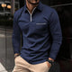 Xavier - Men's Long Sleeve Polo Shirt with Zipper Lapel and Breast Pocket