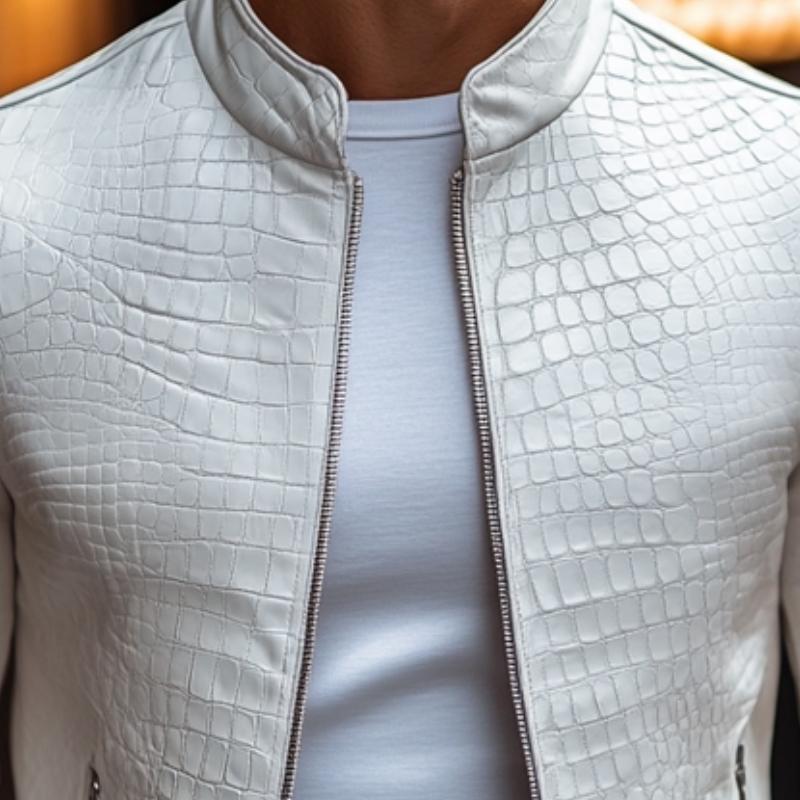 Gregor - Slim-fit Crocodile Print Leather Jacket